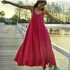 FREE PEOPLE MCKINLEY MAXI DRESS WITH POCKETS PINK SMALL